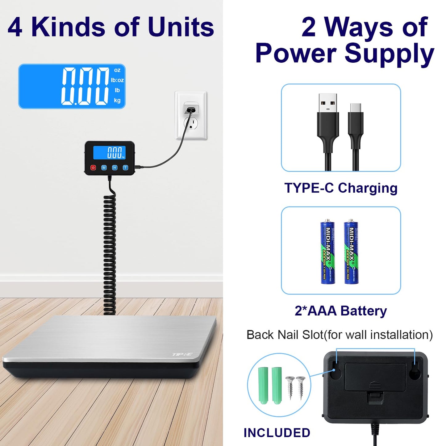 Digital Shipping Postal Scale 0.5 oz High Accuracy！440lb Commercial Weight Scale for Package, Small Business, Mail, Warehouse, Home, Battery & Charging Cable Included