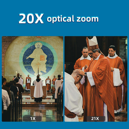 4K NDI PTZ Camera with AI Auto Tracking 21X Optical Zoom HDMI/SDI/USB 3.0/PoE/IP for Church Worship, Live Events, Video Conferencing (OBS, vMix, Zoom, Teams)