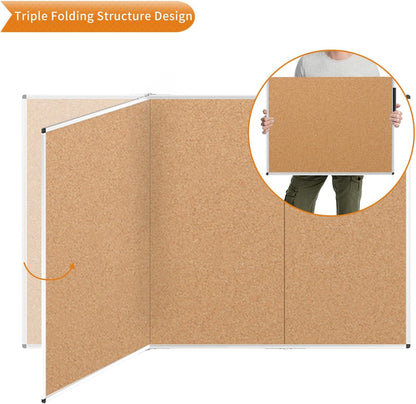 VIZ-PRO 96" x 48" Large Cork Bulletin Board, Foldable & Wall-Mounted Notice Pin Board with Silver Aluminum Frame, for School Home Office - 8' x 4' Corkboard
