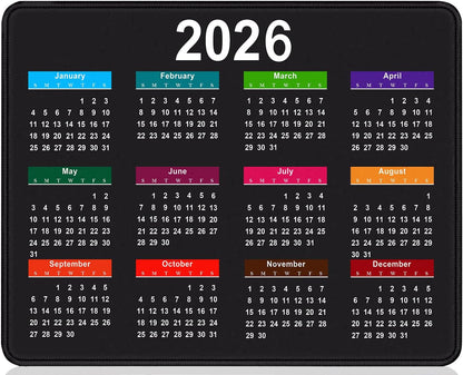 2026 Calendar Mouse pad, Gaming Stitched Edge Computer Accessory Mouse Pad, Rectangular Anti Slip Chloroprene Rubber Mouse Pad for Office and Home Use (Black Calendar Mouse Pad A-1)