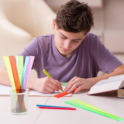 Fumete 300 Pack 12 Inch Plastic Rulers Bulk for Classroom Operation Christmas Supplies Flexible Transparent Assorted Color Ruler with Centimeters and Inches for Office Teacher Student