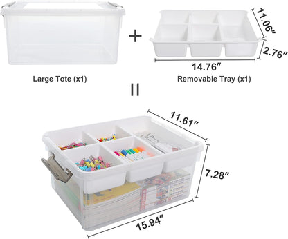 Citylife 17 QT Plastic Storage Box with Removable Tray Craft Organizers and Storage Clear Storage Container for Organizing Bead, Tool, Sewing, Playdoh