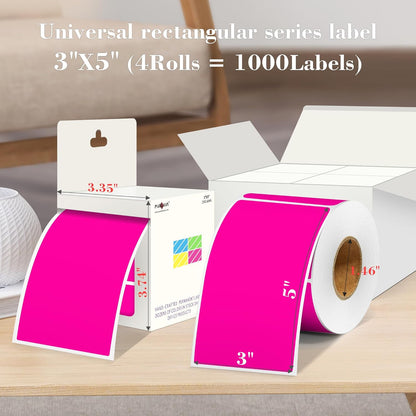 PARLAIM 3x5 inch Rectangle Color Code Stickers, 1000PCS 4 Rolls Square Adhesive Inventory Label, Fluorescent Pink
