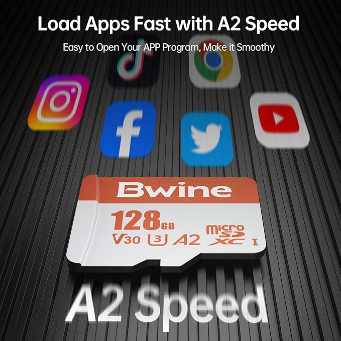 Bwine 128G Micro SD Card, Read Speed up to 100MB/s, 4K UHD Video Support, Compatible with Digital Camera, Drone, with 1 Reader & Adapter, Orange