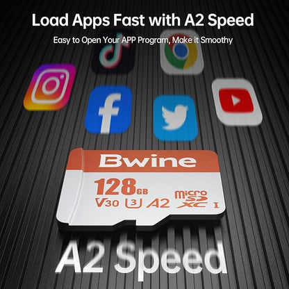 Bwine 128G Micro SD Card, Read Speed up to 100MB/s, 4K UHD Video Support, Compatible with Digital Camera, Drone, with 1 Reader & Adapter, Orange