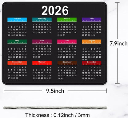 2026 Calendar Mouse pad, Gaming Stitched Edge Computer Accessory Mouse Pad, Rectangular Anti Slip Chloroprene Rubber Mouse Pad for Office and Home Use (Black Calendar Mouse Pad A-1)