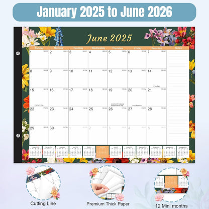 Gannyfer Desk Calendar 2025-2026, Large 22"x17" Desktop Calendars 18 Month Jan 2025 - Jun 2026, Monthly Planner Pad with Plastic Cover -Dark Floral