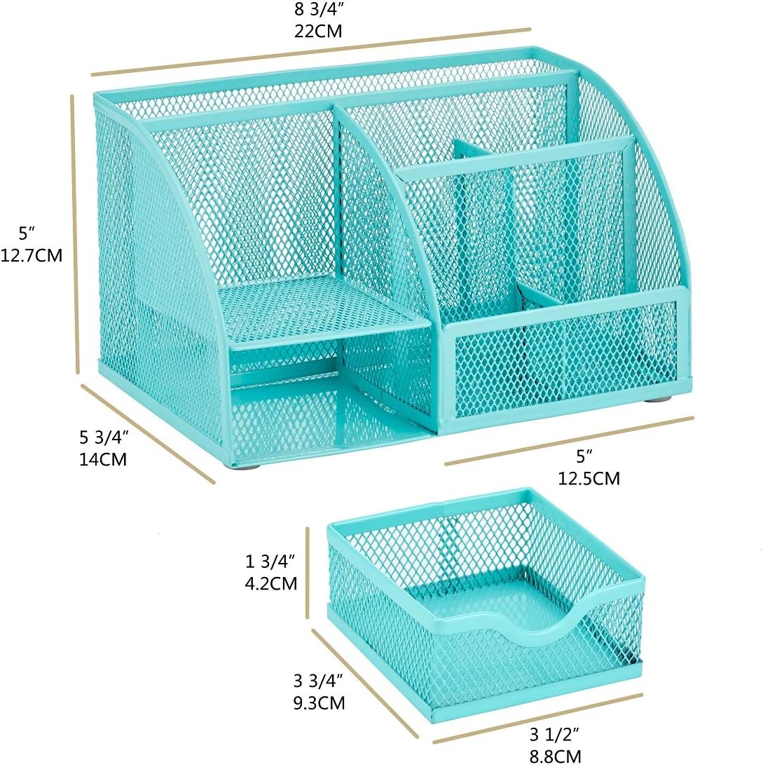Annova Mesh Desk Organizer Office with 7 Compartments + Drawer/Desk Tidy Candy/Pen Holder/Multifunctional Organizer (Turquoise)