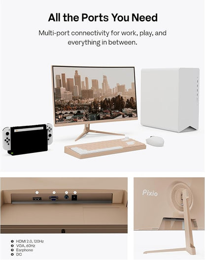 Pixio PX246 Wave Beige 24 inch 120Hz Refresh Rate FHD 1080p Resolution IPS Panel 4ms GTG Response Time Gaming Monitor with Adaptive Sync