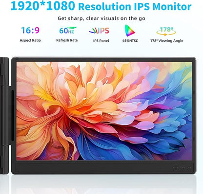 Laptop Screen Extender 14" - FHD 1080P IPS Laptop Monitor Extender Dual Screen, Portable Monitor for Laptops 13-17" with USB-C/HDMI Port, Built-in Speakers, Plug n Play for Mac, Win, Android