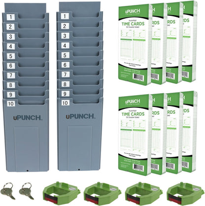 uPunch HN3540 Complete Small Business Start-Up Kit: AutoAlign Time Clock System with 400 Time Cards, 4 Ribbons, and 2 Racks