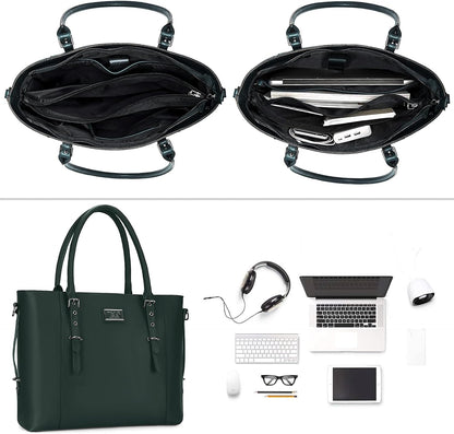 MOSISO PU Leather Laptop Tote Bag for Women, Waterproof Large Capacity Business Work Briefcase Shoulder Laptop Bag