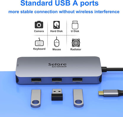 USB C to Dual HDMI Adapter,7 in 1 USB C Docking Station to Dual HDMI Displayport VGA,USB to 3USB 2.0, Multi Monitor Adapter for Dell XPS 13 15,Lenovo Yoga,Huawei Matebook X pro,etc