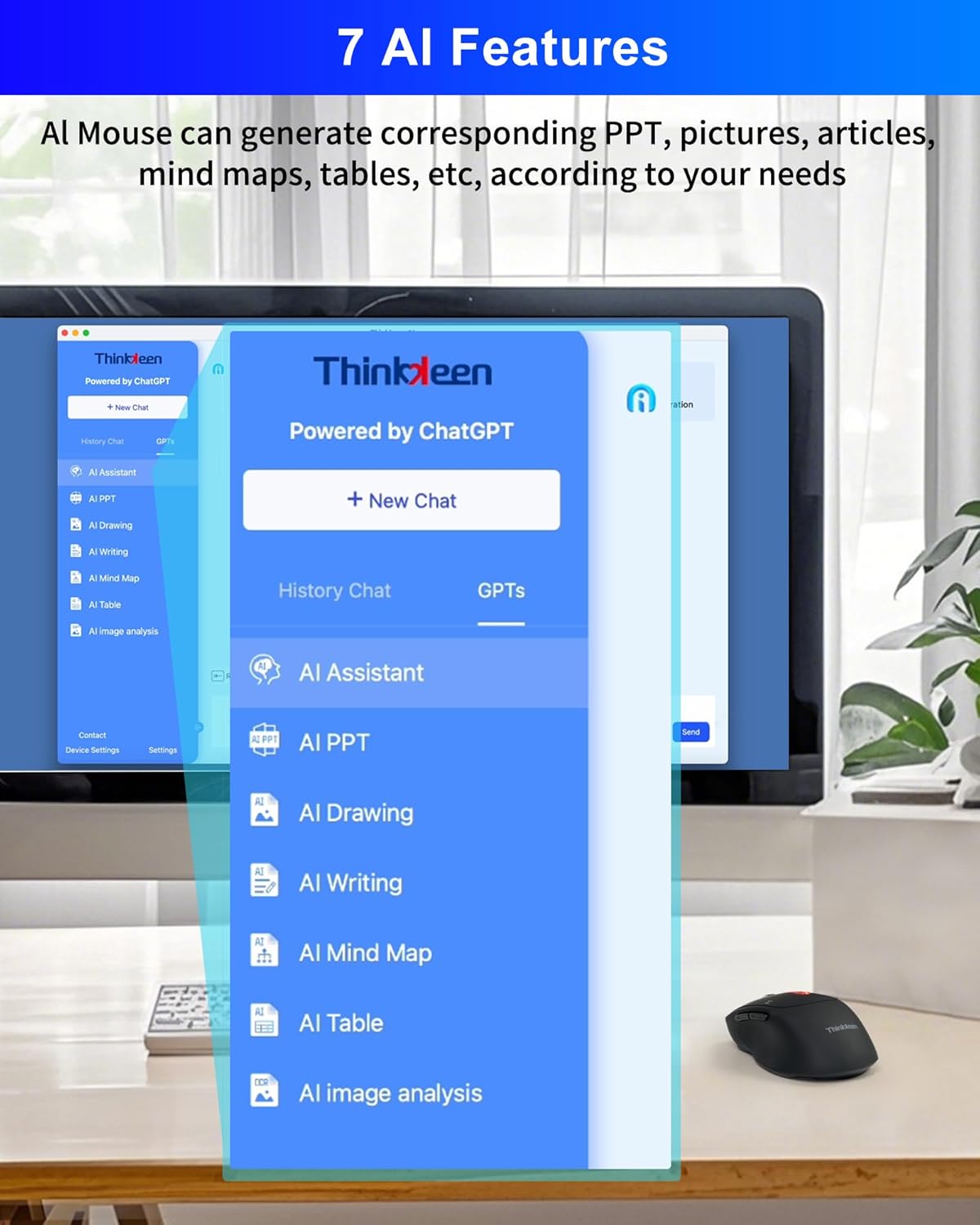 2025 AI Mouse, Bluetooth Wireless Mouse with Voice Input Search, Voice and Word Translation, Form Document Output, Code Generation, AI Writing, AI Drawing, Rechargeable, for Windows, macOS(Black)