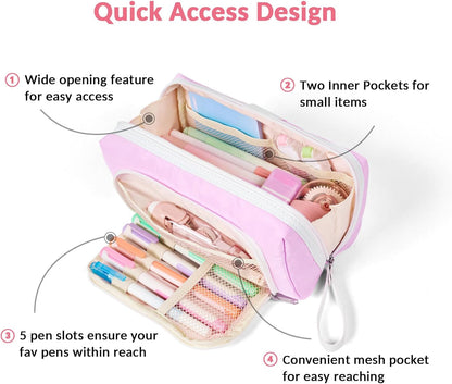 Sooez Big Capacity Pencil Case, Extra Large Pencil Pouch with Zipper Pocket, Wide Opening Pencil Bag, Portable Stationery Organizer, Cute Aesthetic School Office Supplies for Teens Girls, Sky Blue