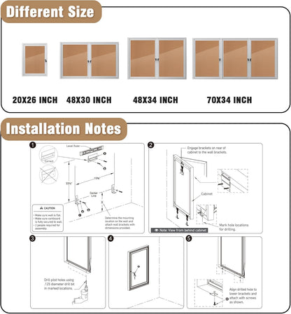 26"x20" Enclosed Bulletin Board, Outdoor Lockable Weather-Resistant Aluminum Cork Noticeboard for School & Office, Silver Frame w/Cork