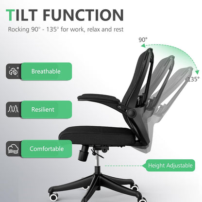 Executive Office Chair, Ergonomic Comfort Home Desk Chair, Mid Back Gaming Chair with Wheels, Adjustable Height, Lumbar Support, Flip-up Armrest with 350LBS Capacity