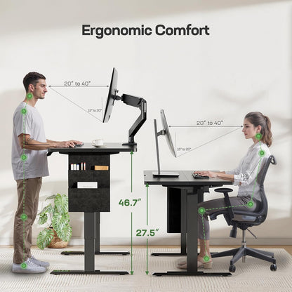 Marsail 40x24 Electric Standing Desk - Adjustable Height Computer Desk with Memory Presets, Storage Bag & Cable Management for Home Office & Gaming Workstations