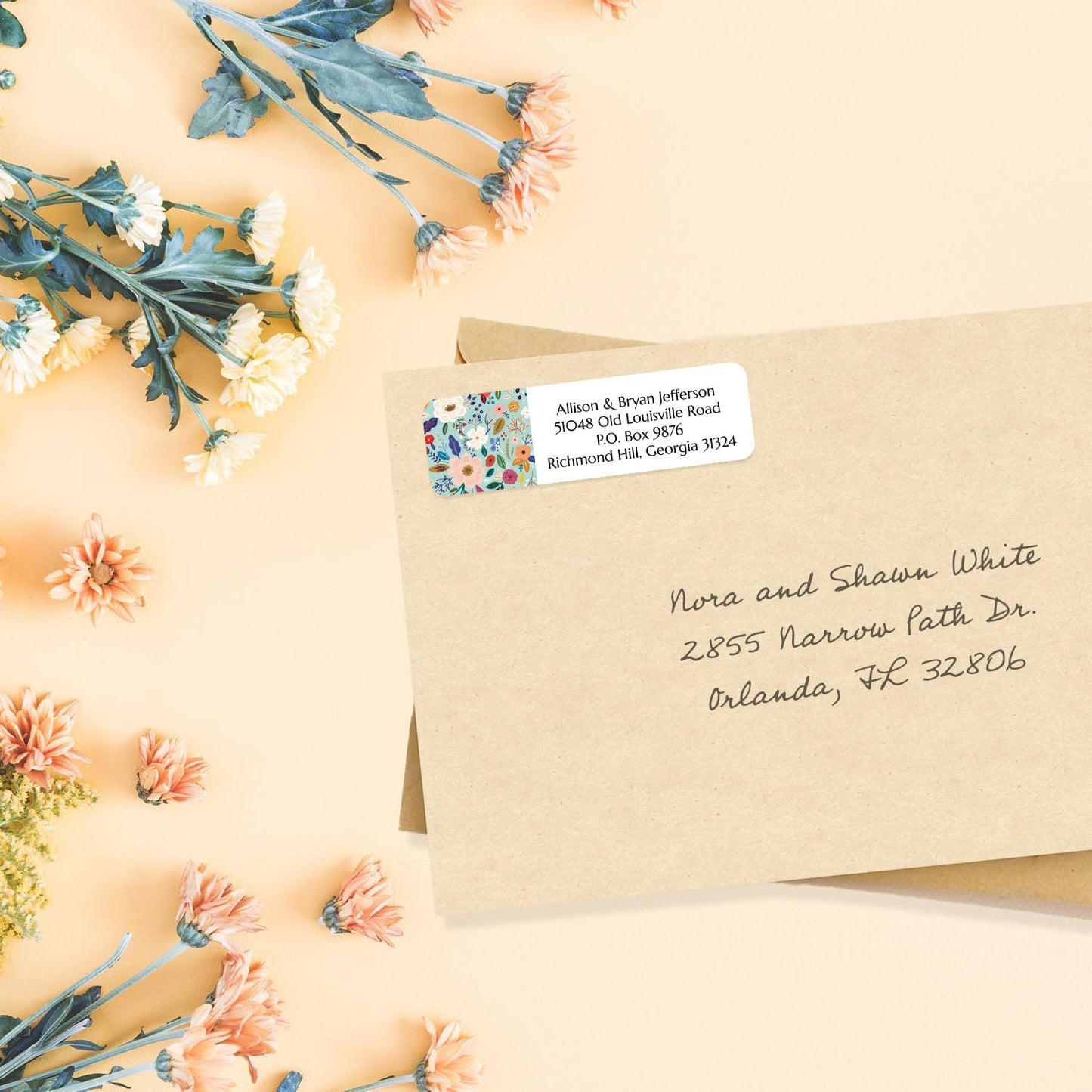 Multi-Floral Print Rolled Address Labels / 500 Personalized Return Address Labels/Designer Address Stickers in Elegant Plastic Dispenser