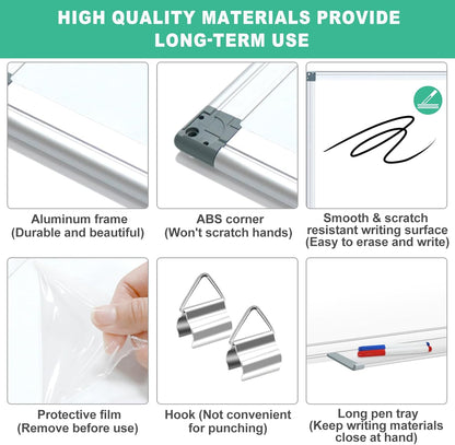 H-Qprobd Large Dry Erase White Board 4' x 3' Magnetic Whiteboard 48"x36" Aluminum Presentation Whiteboard with Long Pen Tray, 6 Markers, 2 Erasers &12 Magnets