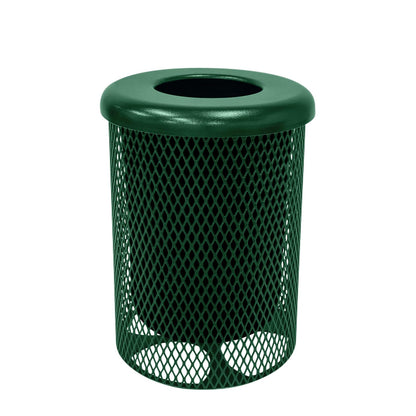 RFT-GRN Heavy Duty 32 Gallon Round Trash Receptacle, Liner Included, Green with Black Flat Top, Made in America