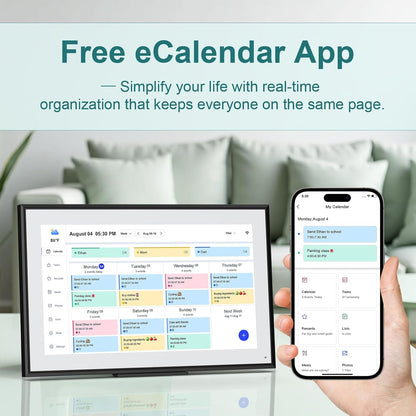 15.6 Inch Digital Calendar Wall Planner 2025-2026 – HD Touchscreen Smart Photo Display for Family Schedules, 32GB Electronic Calendar Chore Chart + To-do List, Wall Mount & Desktop Stand