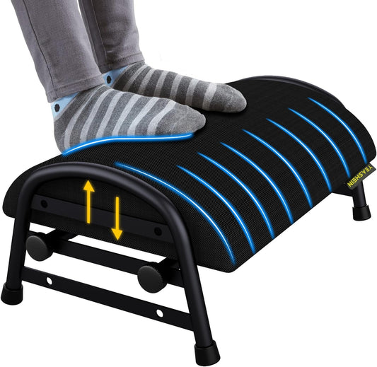 Foot Rest for Under Desk at Work, Adjustable Height Office Footrest for Leg Support, Memory Foam Foot Stool, Office Desk Accessories