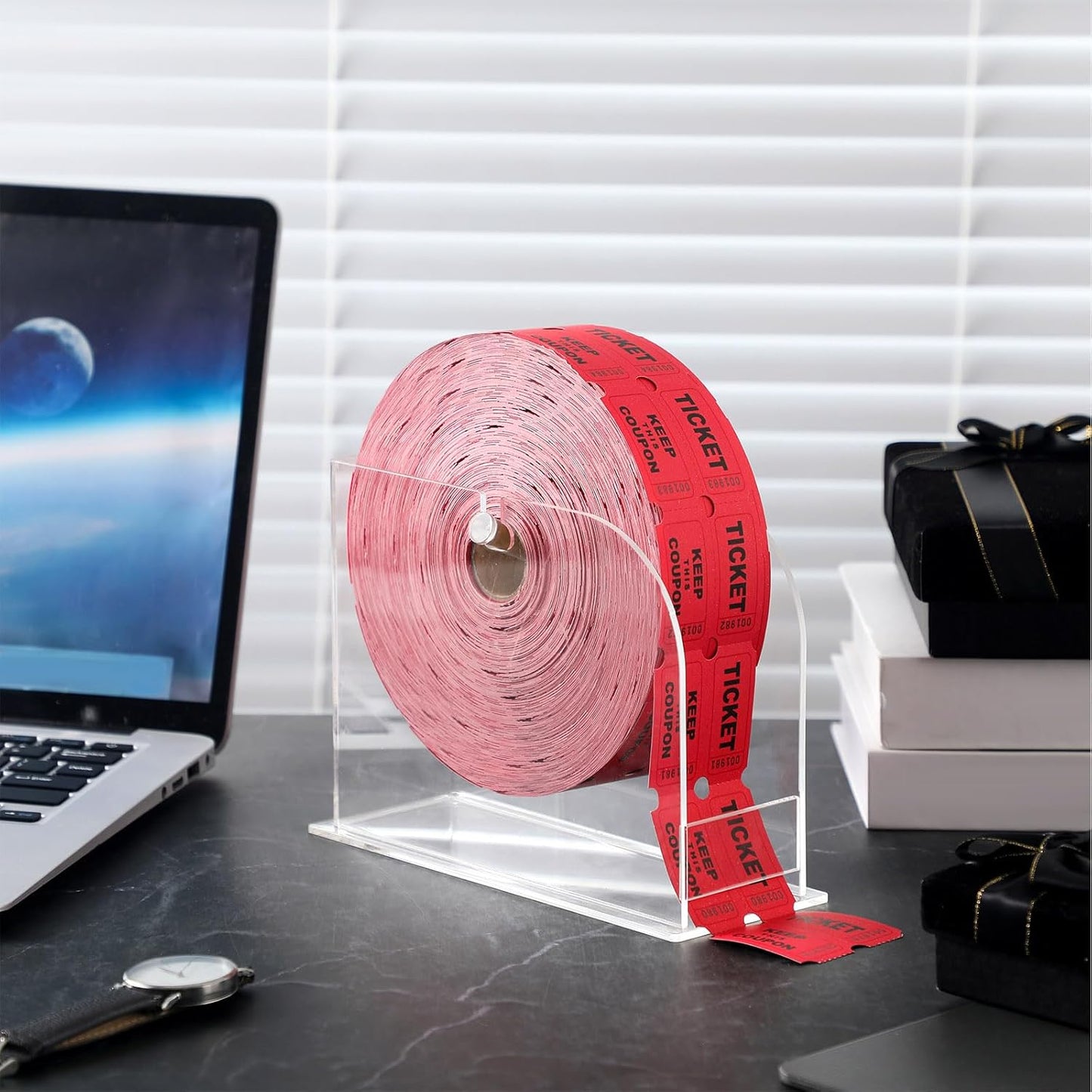 2 Pcs Acrylic Raffle Ticket Dispenser 5.6 x 7.6 x 3.1 Inch Raffle Ticket Holder Stand Dispenser Puller Machine for Single Roll and Double Roll Tickets