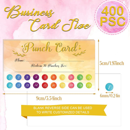 Fumete 400 Pcs Punch Cards for Classroom Reward Cards Behavior Incentive Loyalty Awards for Kids Students Teachers School Business, 8 Styles, 3.5 x 2 in(20 Watercolor Punches Style)