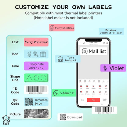 D30 P21 Label Maker Tape Refill 12mm×40mm(0.47"x1.57") Sticker, Laminated Thermal Label Tape Replacement, 1650 Labels/10Rolls, High Definition Labeling Tape for Home Office School Hotel