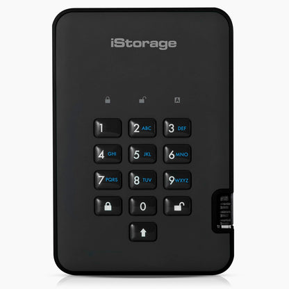 iStorage diskAshur2 HDD 3TB Black - Secure portable hard drive - Password protected - Dust & water resistant - Hardware Encryption
