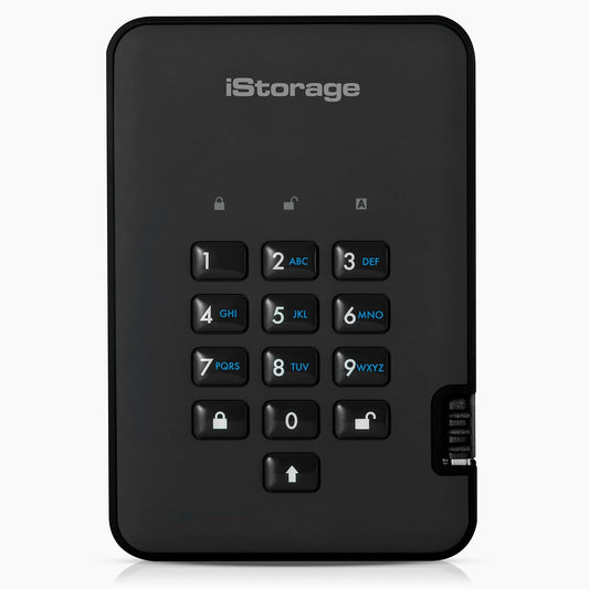 iStorage diskAshur2 HDD 3TB Black - Secure portable hard drive - Password protected - Dust & water resistant - Hardware Encryption