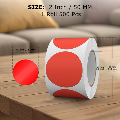 500 PCS Round Stickers 2 Inch Vinyl Red Dot Sticker Removable Writable Color Coding Circle Colored Labels for Office Inventory Garage Yard Sale Tag