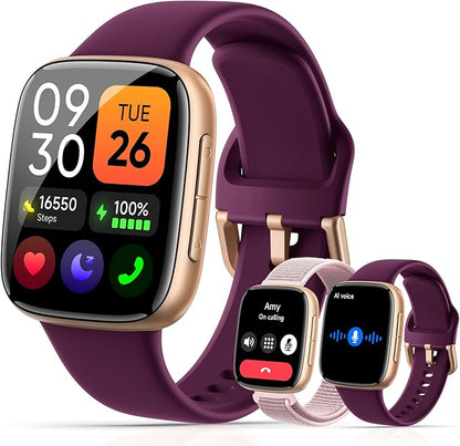 Latest Smart Watches for Women & Men - Performance Upgraded, 1.85-inch AMOLED HD Display (390x450), 12-Day Battery Life, 3ATM Waterproof (30m), Call, Health Monitoring, Fitness Tracker (D-Purple)