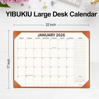 Desk Calendar 2025-2026 with Desktop Mat, 22x17 inch Large Desk Pad Calendar July 2025 to June 2026, Big Desk Planner for Home Office and School, Brown