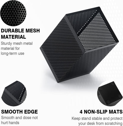 Comix Mesh Pen Holder Desk, Wire Pencil Holder with Foam Pad and Non-Slip Bottom Office Supplies Desk Organizer for Home Office School, 2 Packs