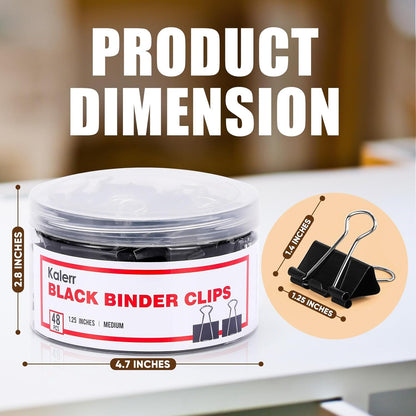 Binder Clips, 48 Pcs Medium Binder Clips, Kalerr Black Binder Clip Medium, 1.25 Inches Office Clip with Container, Paper Binder Clip Office Supplies, Paper Clamps Bulk for Office, Home, School