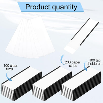 100 Pcs 6" x 2" Magnetic C Channel Label Holders with Replacement White Paper and Clear Plastic Films, Magnetic Cards Name Tags for Rack Shelf Warehouse Labels Accessories