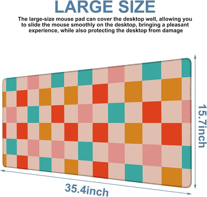 Large Mouse Pad Retro Checkerboard Gaming Desk Pad Computer Keyboard Non-slip Waterproof Mouse Mat with Rubber Base and Stitched Edges Entertainment Office Writing Desk Mat 35.4 x 15.7 Inches
