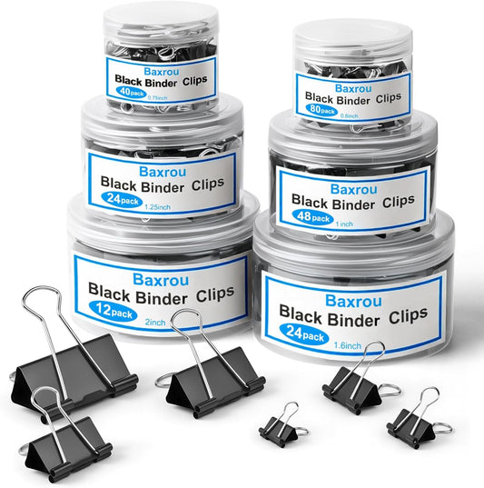 228 PCS Binder Clips Paper Clamps Assorted Sizes,Extra Large Medium Small Mini and Micro,Black Metal Paper Binder Clip 6 Sizes for Office, Home and School