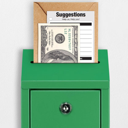 Metal Donation Box with Lock, Wall Mounted, Suggestion Box with 4 Iron Keys, Green, Cash Drop Box with Slot, 1-Pack