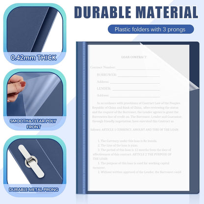 Teling 72 Pack Clear Front Report Covers Bulk Business Report Covers Plastic Presentation Folders Resume Portfolio Folder Paper Binder with 3 Prongs for Presentation Document School Office (Navy Blue)