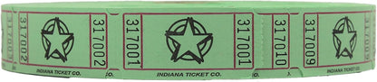 INDIANA TICKET CO. 2000 Raffle Tickets, Star, Green, Single Roll, Ticket for Events, Entry, Class Reward, Fundraiser & Prizes