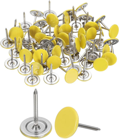 uxcell 100Pcs Upholstery Tacks, 11mmx17mm Flat Head Thumb Tack Decorative Furniture Nails Push Pins for Furniture Sofa Headboards, Yellow