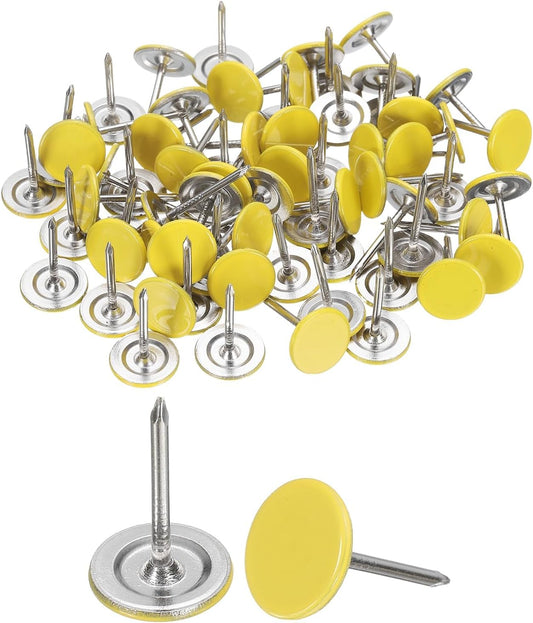 uxcell 100Pcs Upholstery Tacks, 11mmx17mm Flat Head Thumb Tack Decorative Furniture Nails Push Pins for Furniture Sofa Headboards, Yellow