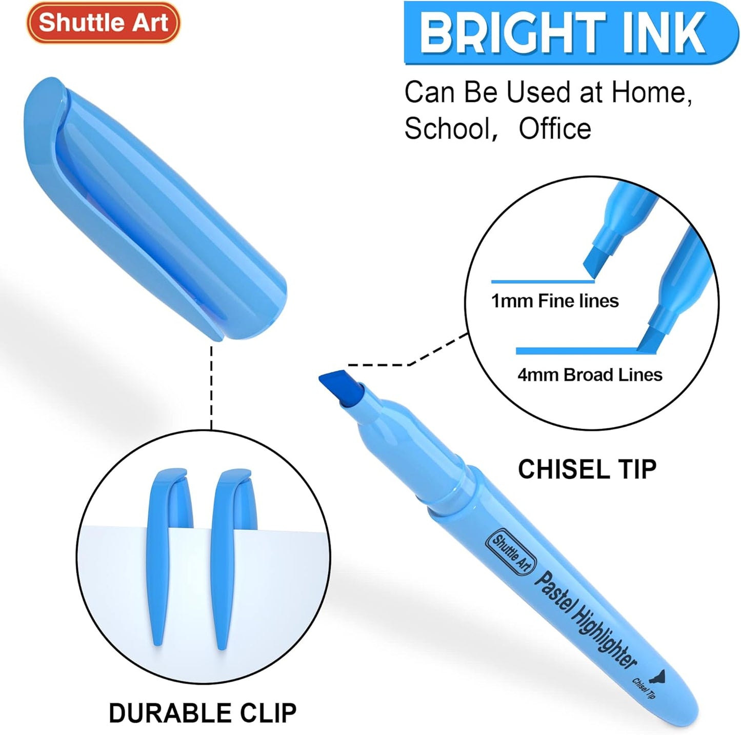 Shuttle Art Highlighters, 15 Colors Pastel Highlighter Pens Assorted Colors, Chisel Tip Dry-Quickly Non-Toxic Highlighter Markers for Adults Kids Highlighting in the Home School Office