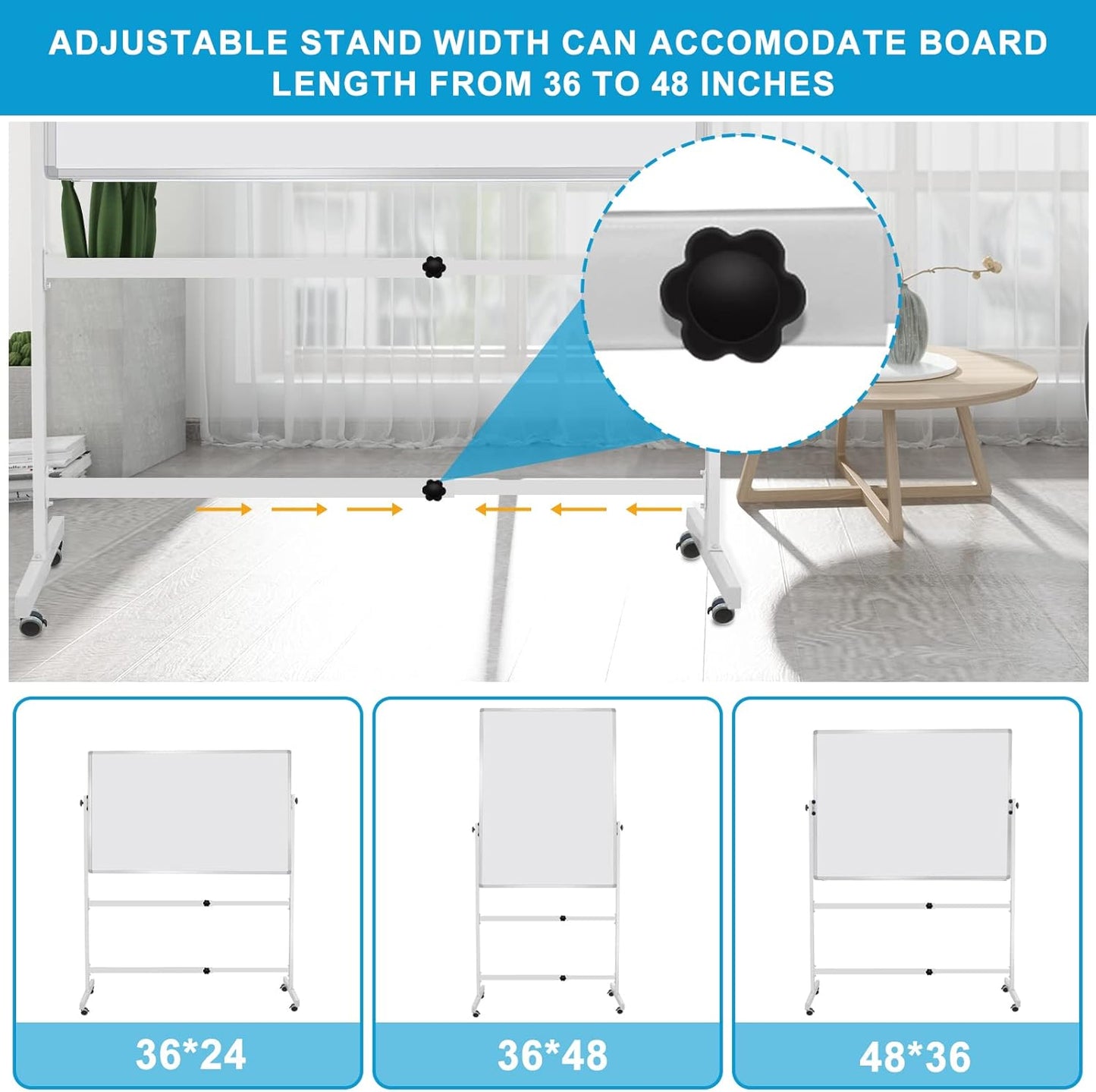 Mobile Dry Erase Board Magnetic Whiteboard on Wheels (Aluminium Frame) 36"x24" Portable White boards with Rolling Stand for Classroom, Office, Home