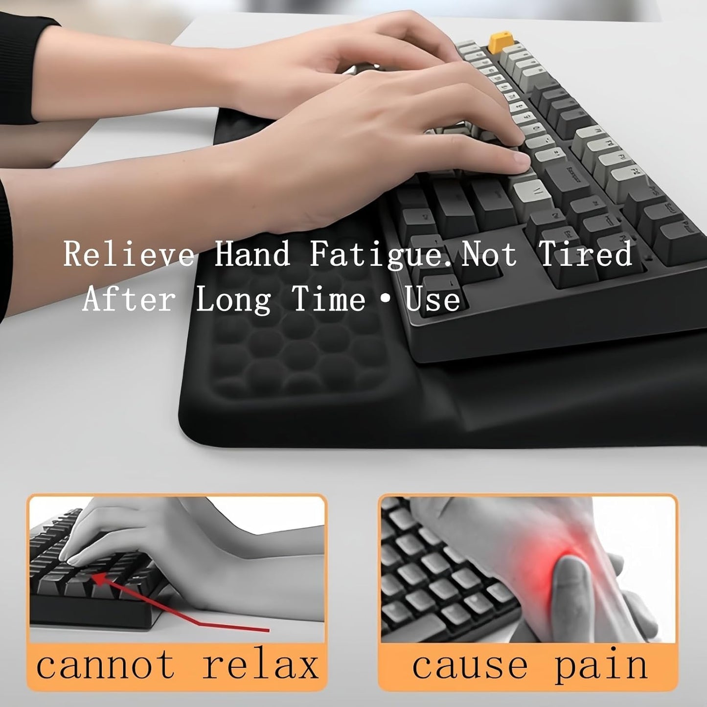 Ergonomic one-Piece Computer Keyboard Stand with Wrist Rest for Desktop Offers Two Support Angles. Silky Lycra Surface and Memory Foam Comfortable Hand Support (Black)