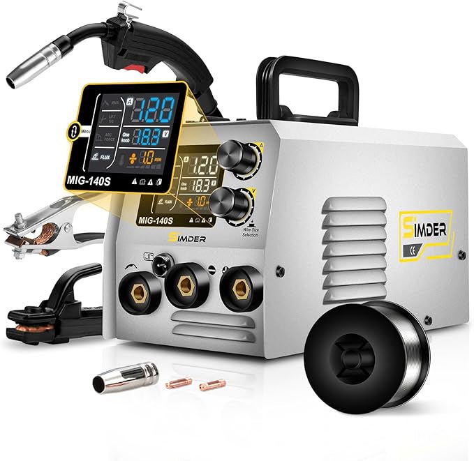 SSIMDER 3 in 1 MIG Welder Flux Cored/Lift TIG/Stick Welding Machine 110V 220V 140A Flux Core Welder with 1lb Welding Wire IGBT Inverter For Metal DIY Projects Auto Repair Home Maintenance
