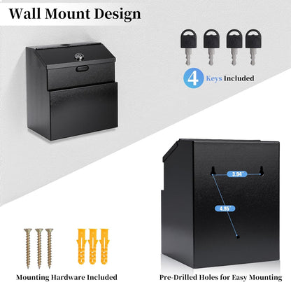 Suggestion Box with Slot and Lock Metal Wall Mounted Donation Box with 4 Keys